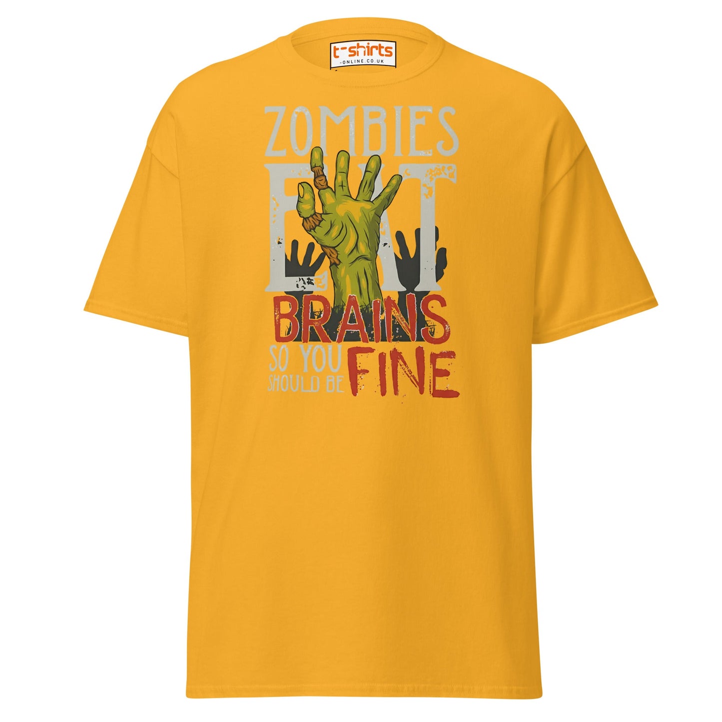 Zombies Eat Brains T-Shirt | Funny Horror Humor Tee - Gold - T-Shirts Online