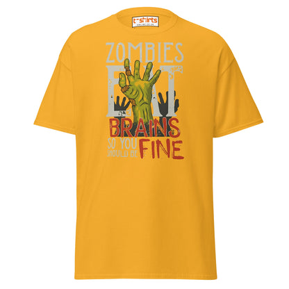 Zombies Eat Brains T-Shirt | Funny Horror Humor Tee - Gold - T-Shirts Online