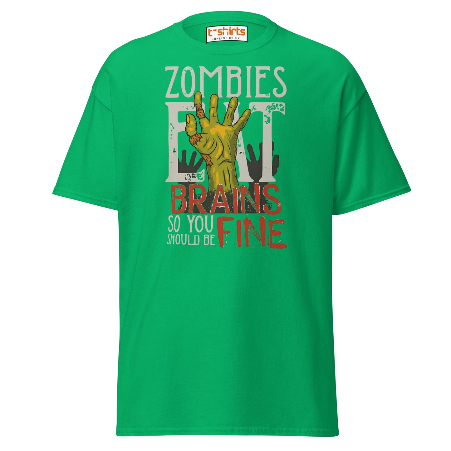 Zombies Eat Brains T-Shirt | Funny Horror Humor Tee - Irish Green - T-Shirts Online