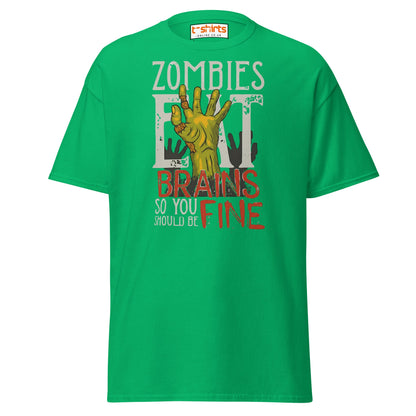 Zombies Eat Brains T-Shirt | Funny Horror Humor Tee - Irish Green - T-Shirts Online