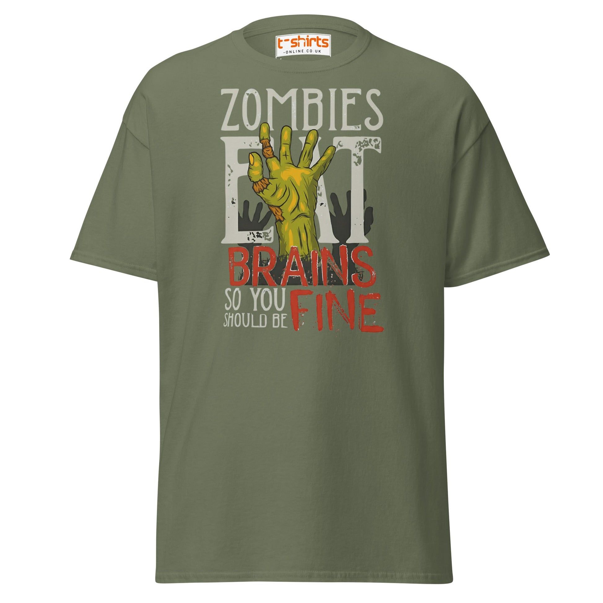 Zombies Eat Brains T-Shirt | Funny Horror Humor Tee - Military Green - T-Shirts Online