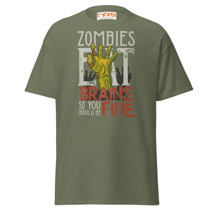 Zombies Eat Brains T-Shirt | Funny Horror Humor Tee - Military Green - T-Shirts Online