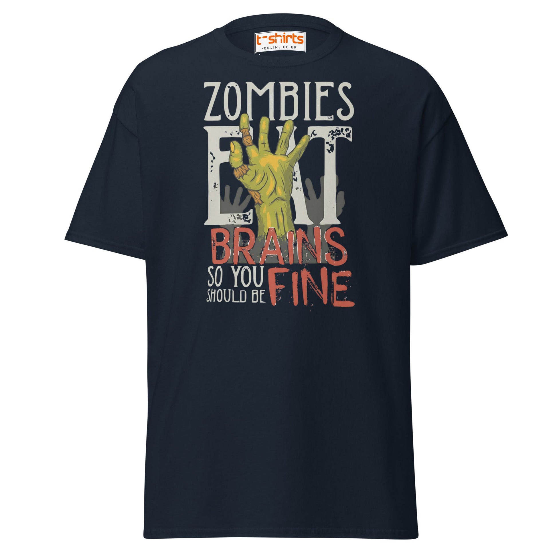 Zombies Eat Brains T-Shirt | Funny Horror Humor Tee - Navy - T-Shirts Online