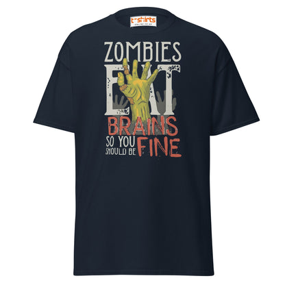 Zombies Eat Brains T-Shirt | Funny Horror Humor Tee - Navy - T-Shirts Online