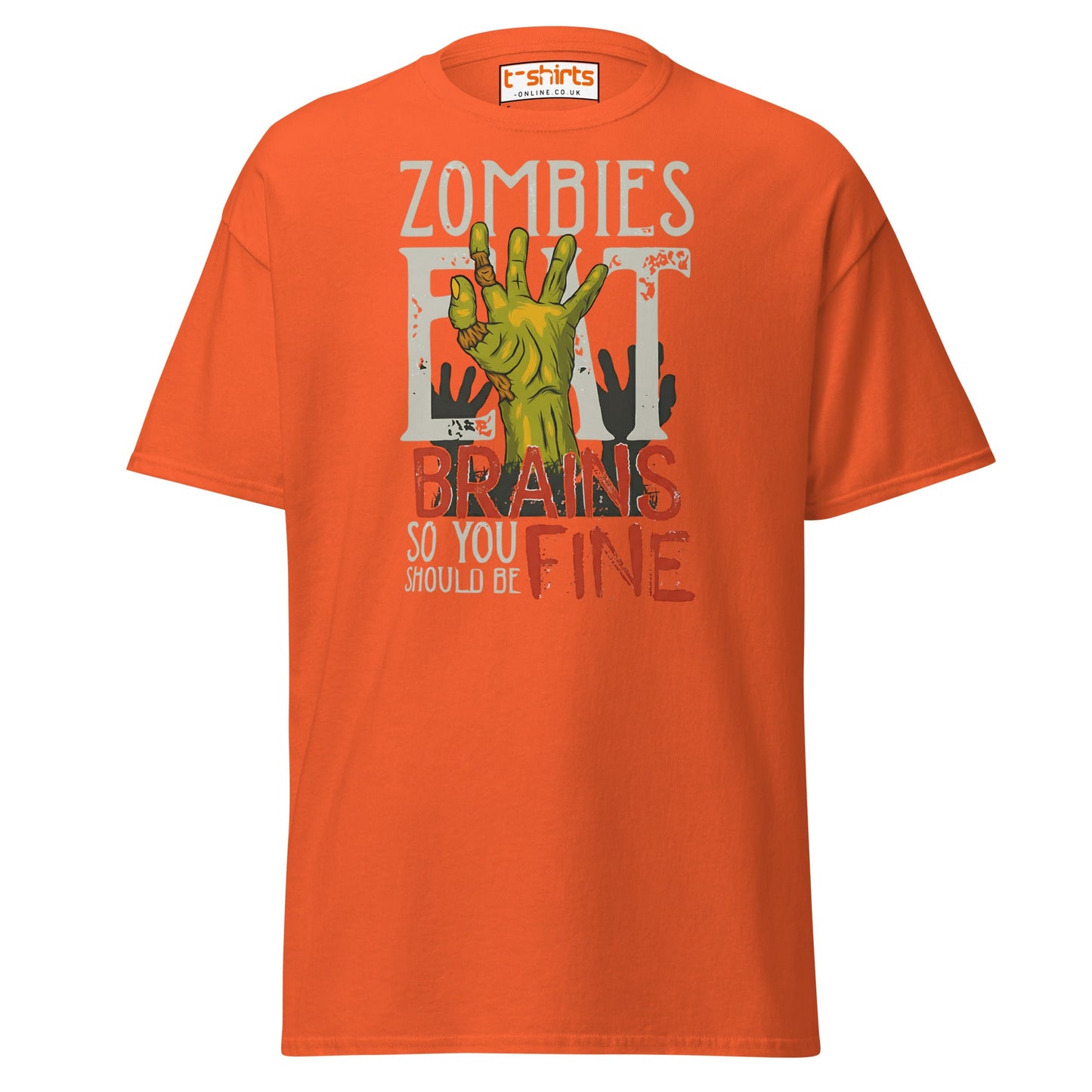 Zombies Eat Brains T-Shirt | Funny Horror Humor Tee - Orange - T-Shirts Online