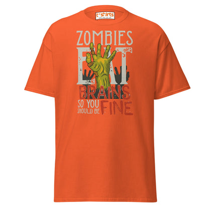 Zombies Eat Brains T-Shirt | Funny Horror Humor Tee - Orange - T-Shirts Online