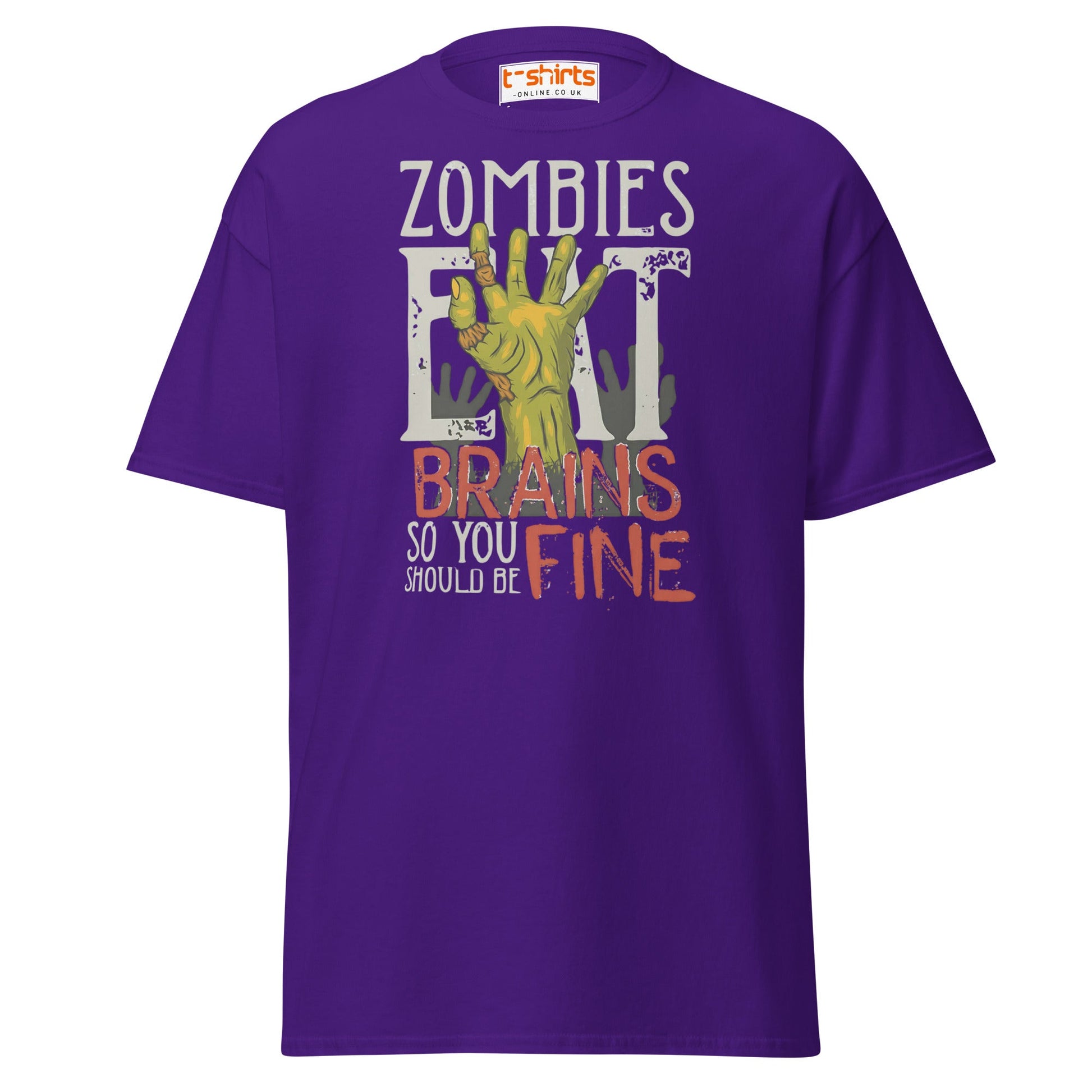 Zombies Eat Brains T-Shirt | Funny Horror Humor Tee - Purple - T-Shirts Online