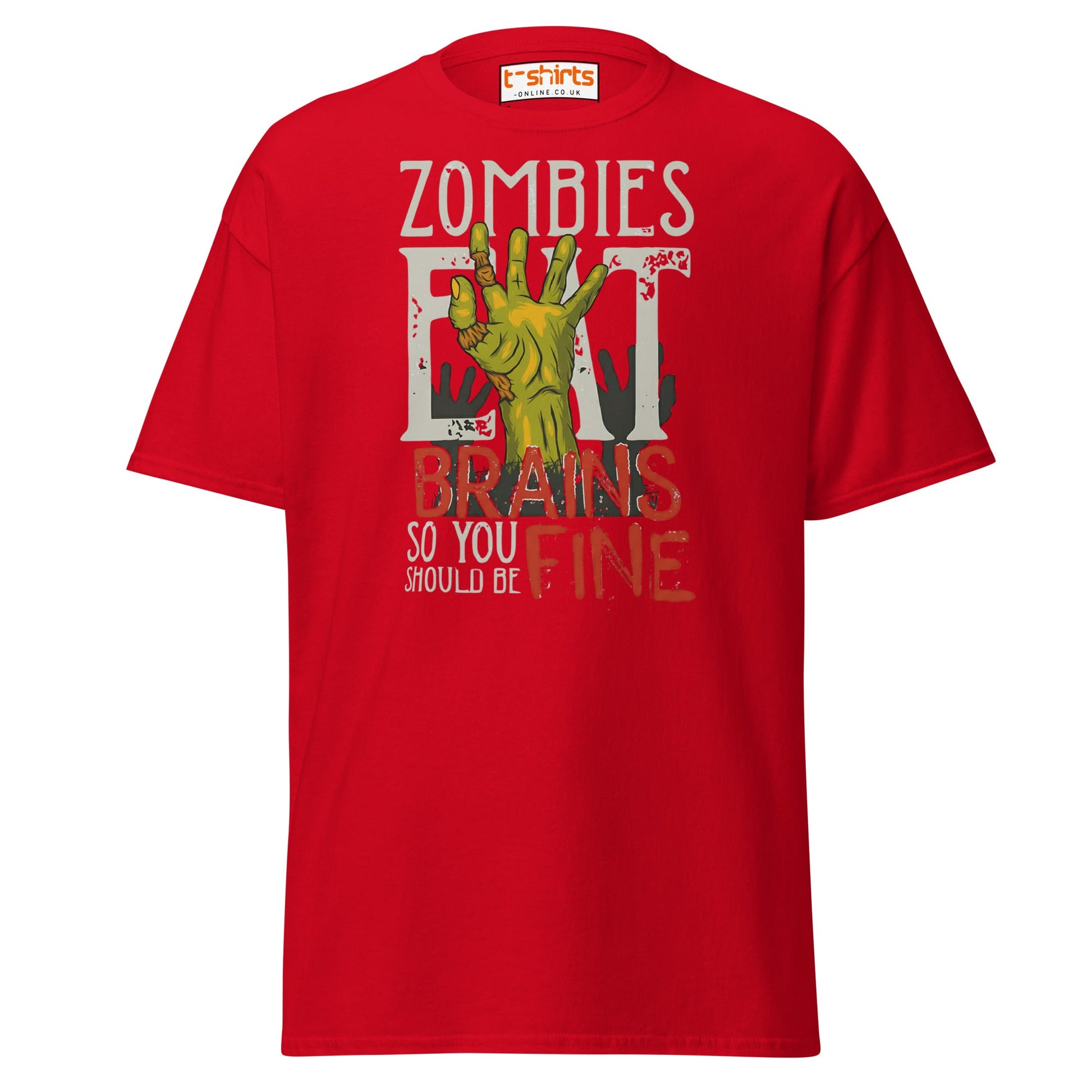 Zombies Eat Brains T-Shirt | Funny Horror Humor Tee - Red - T-Shirts Online