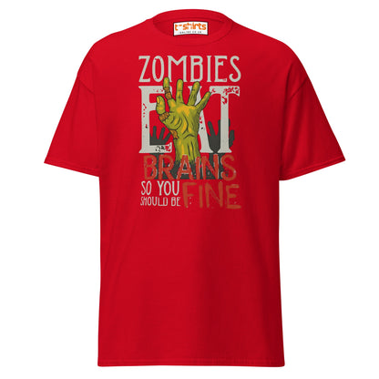 Zombies Eat Brains T-Shirt | Funny Horror Humor Tee - Red - T-Shirts Online