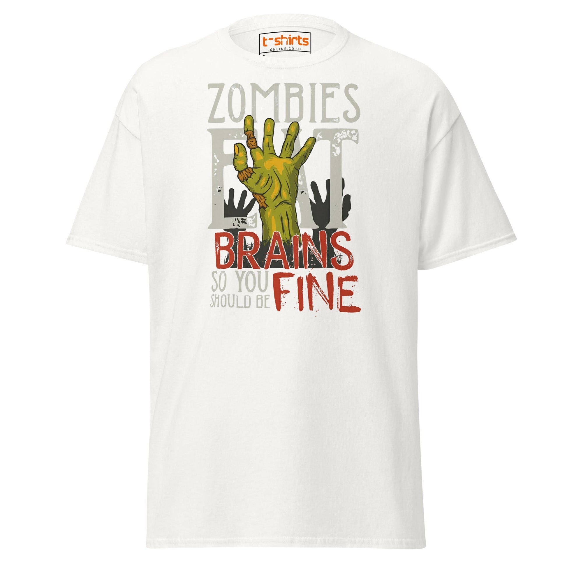 Zombies Eat Brains T-Shirt | Funny Horror Humor Tee - White - T-Shirts Online