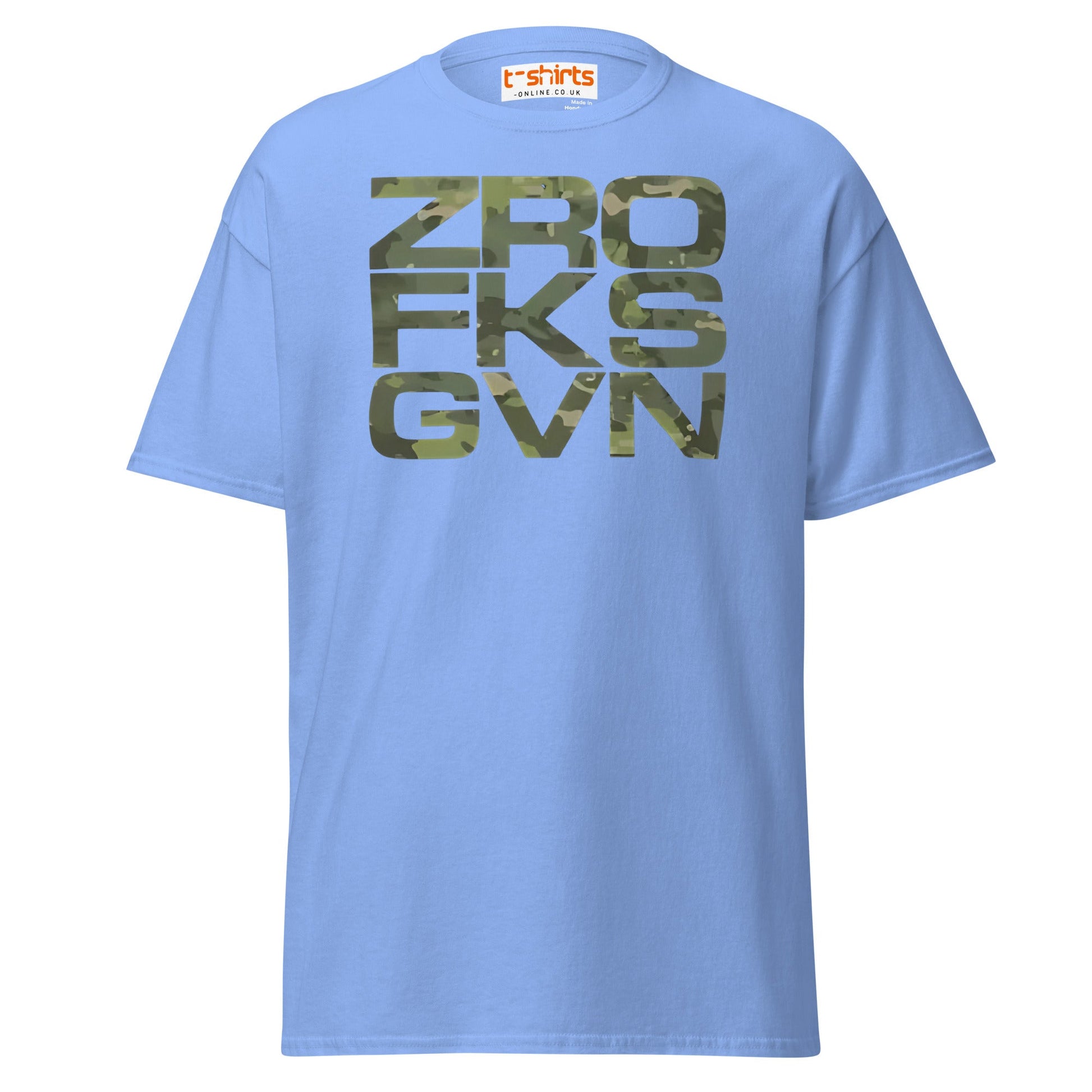ZRO FKS GVN T-Shirt | Camo Style Bold Graphic Tee - Carolina Blue - T-Shirts Online