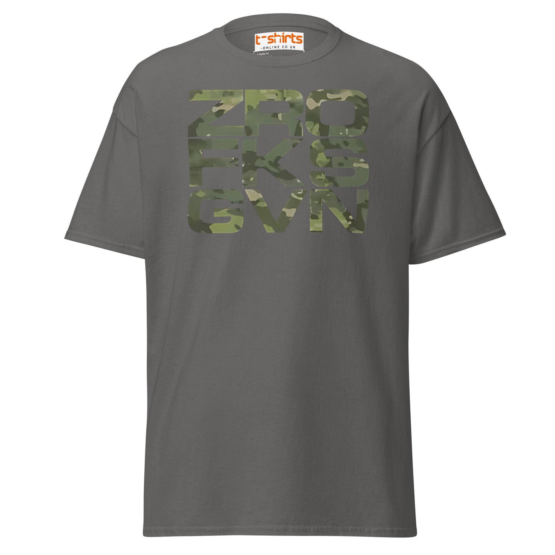 ZRO FKS GVN T-Shirt | Camo Style Bold Graphic Tee - Charcoal - T-Shirts Online