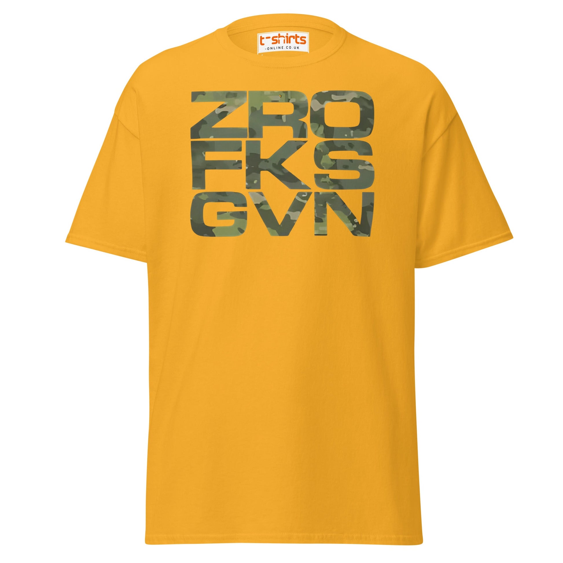 ZRO FKS GVN T-Shirt | Camo Style Bold Graphic Tee - Gold - T-Shirts Online
