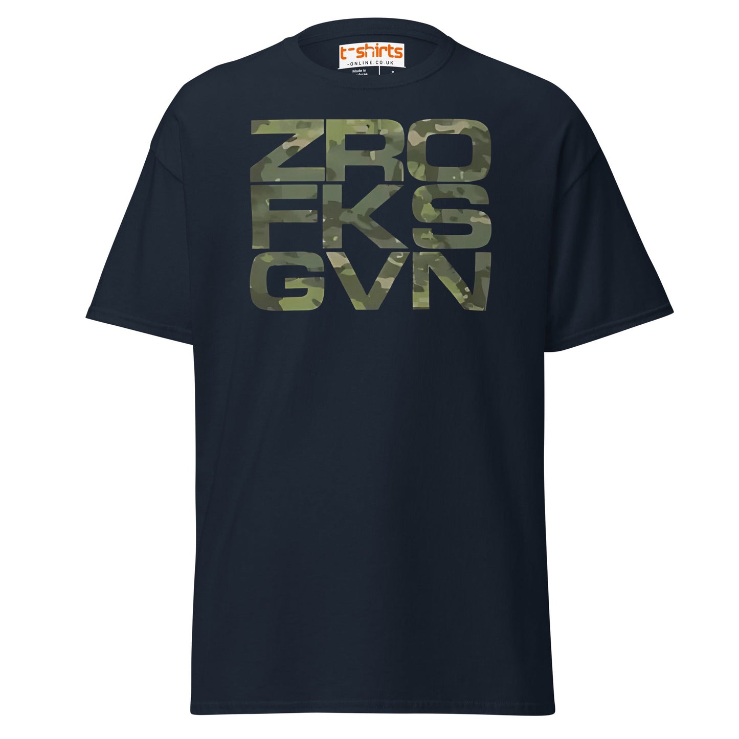 ZRO FKS GVN T-Shirt | Camo Style Bold Graphic Tee - Navy - T-Shirts Online