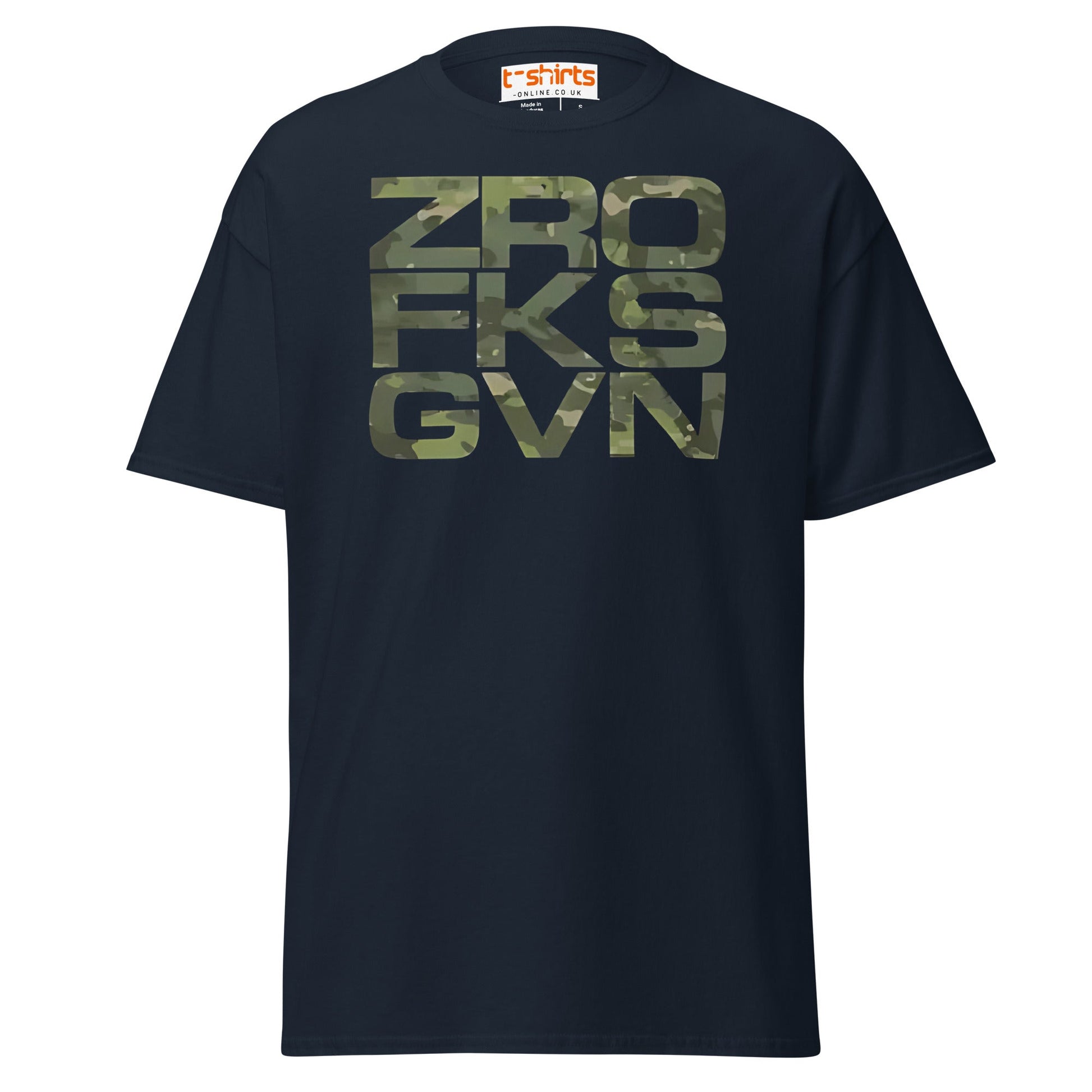 ZRO FKS GVN T-Shirt | Camo Style Bold Graphic Tee - Navy - T-Shirts Online