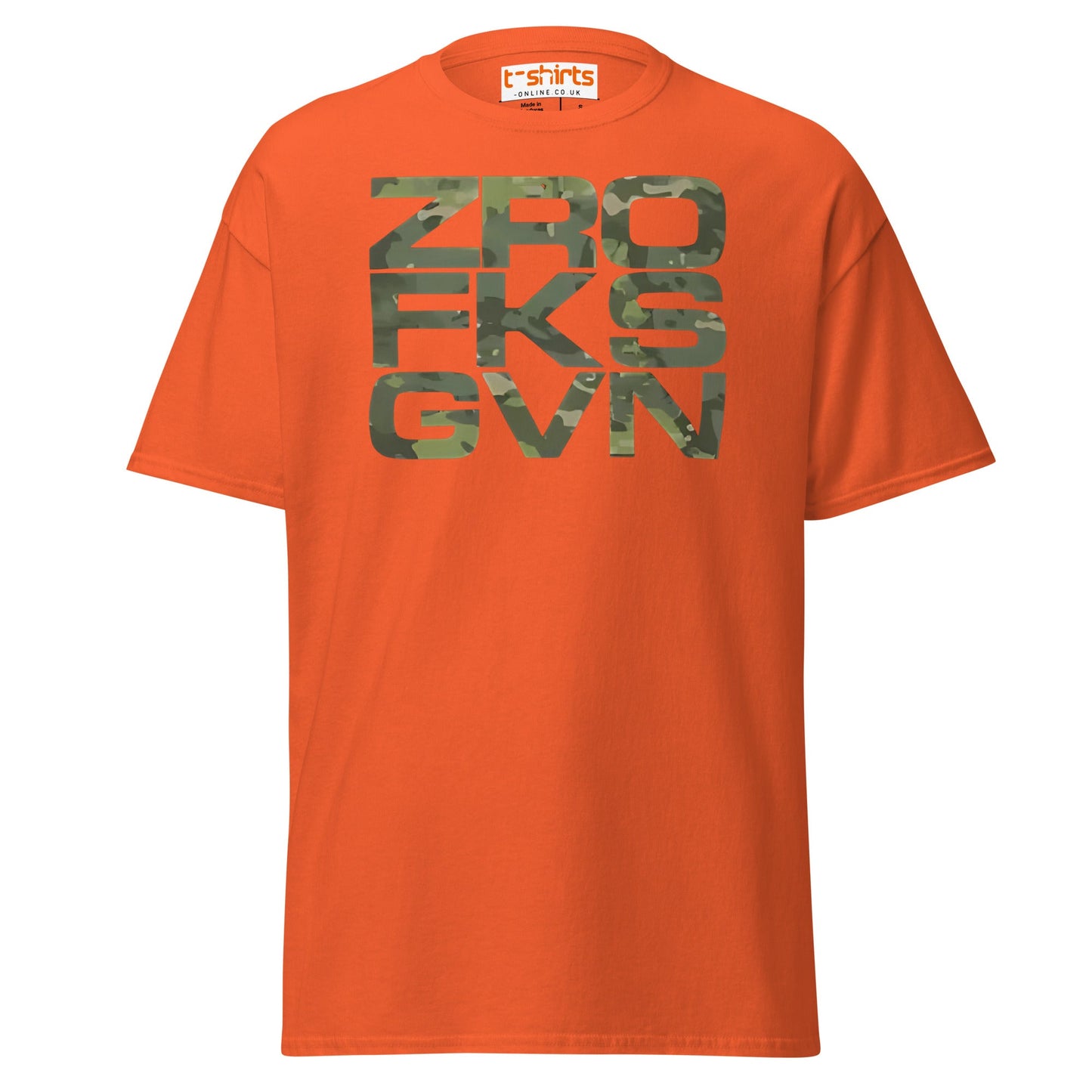 ZRO FKS GVN T-Shirt | Camo Style Bold Graphic Tee - Orange - T-Shirts Online