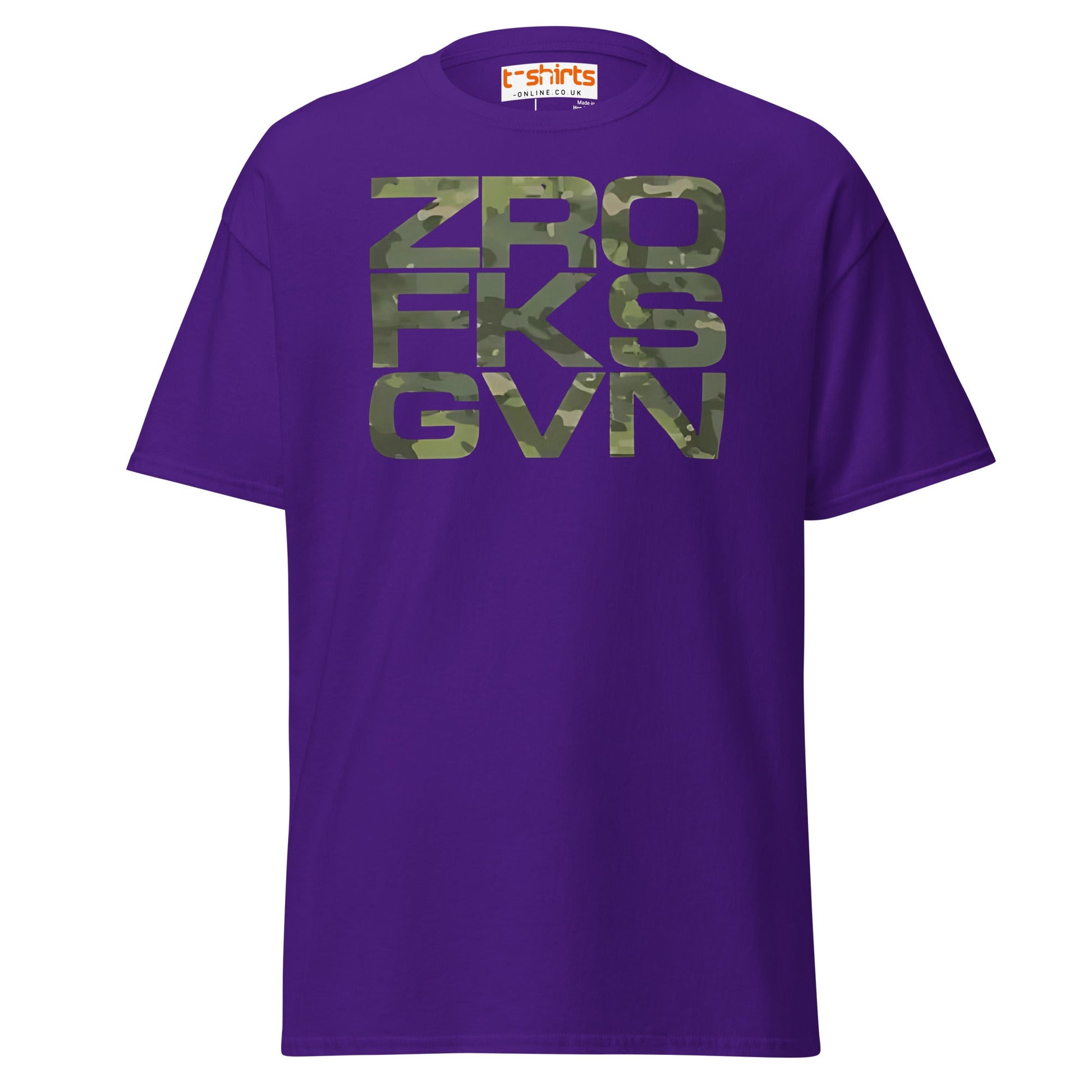 ZRO FKS GVN T-Shirt | Camo Style Bold Graphic Tee - Purple - T-Shirts Online