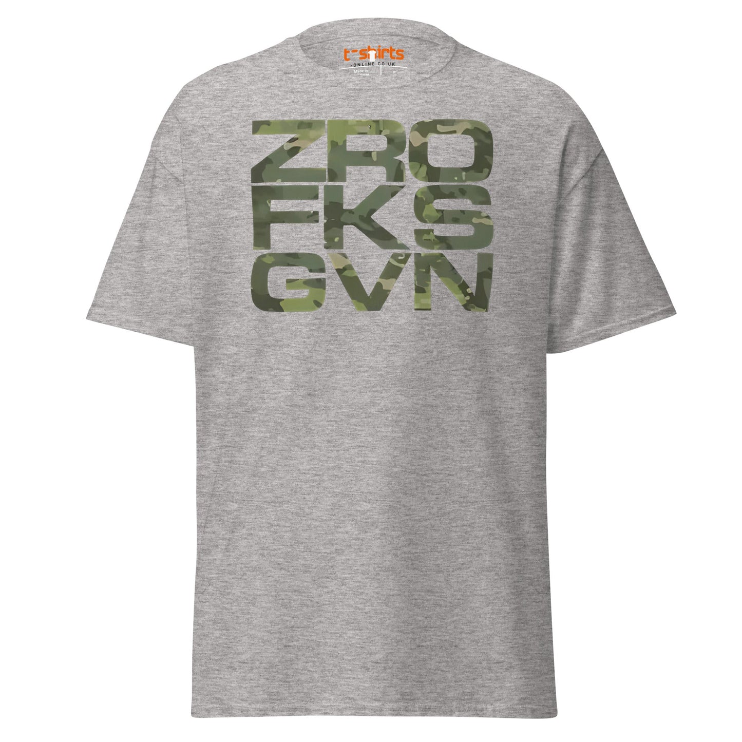 ZRO FKS GVN T-Shirt | Camo Style Bold Graphic Tee - Sport Grey - T-Shirts Online