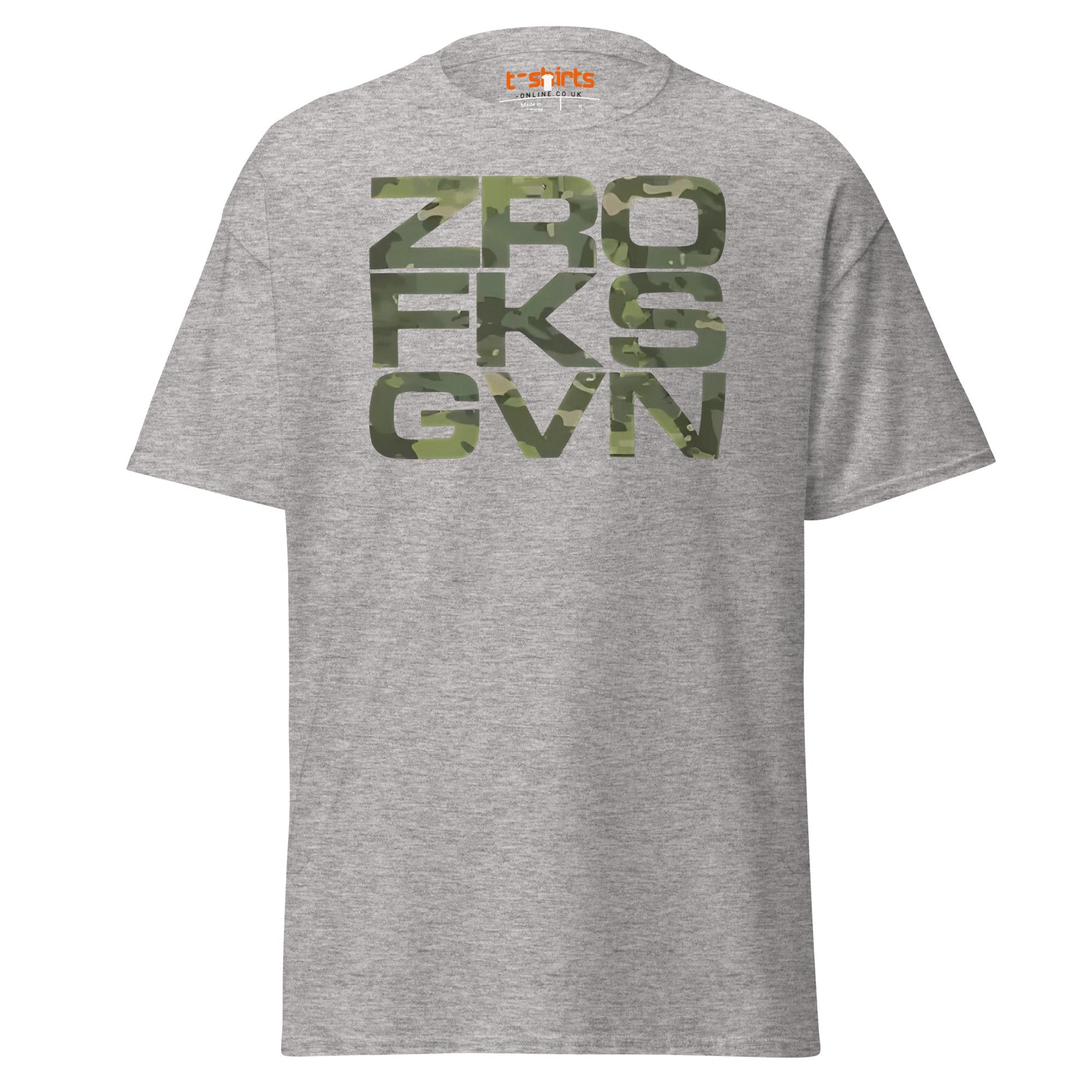 ZRO FKS GVN T-Shirt | Camo Style Bold Graphic Tee - Sport Grey - T-Shirts Online