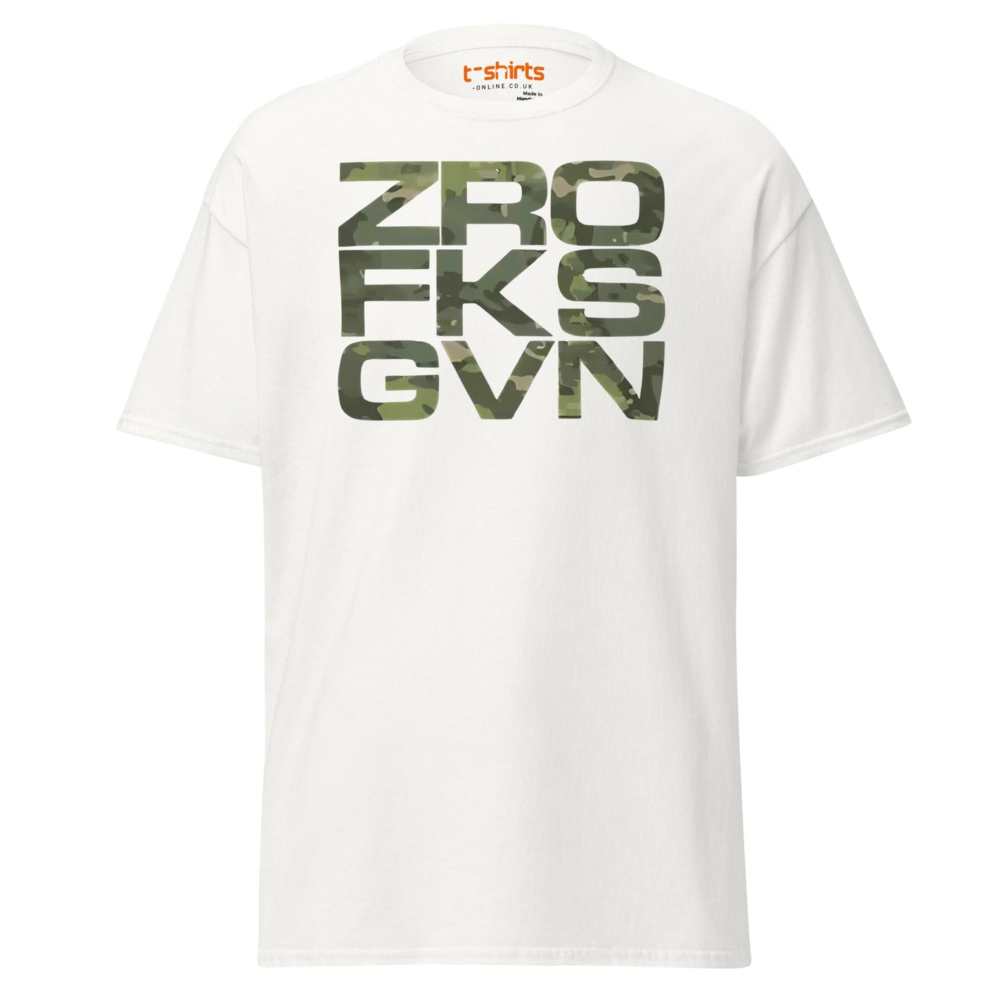 ZRO FKS GVN T-Shirt | Camo Style Bold Graphic Tee - White - T-Shirts Online