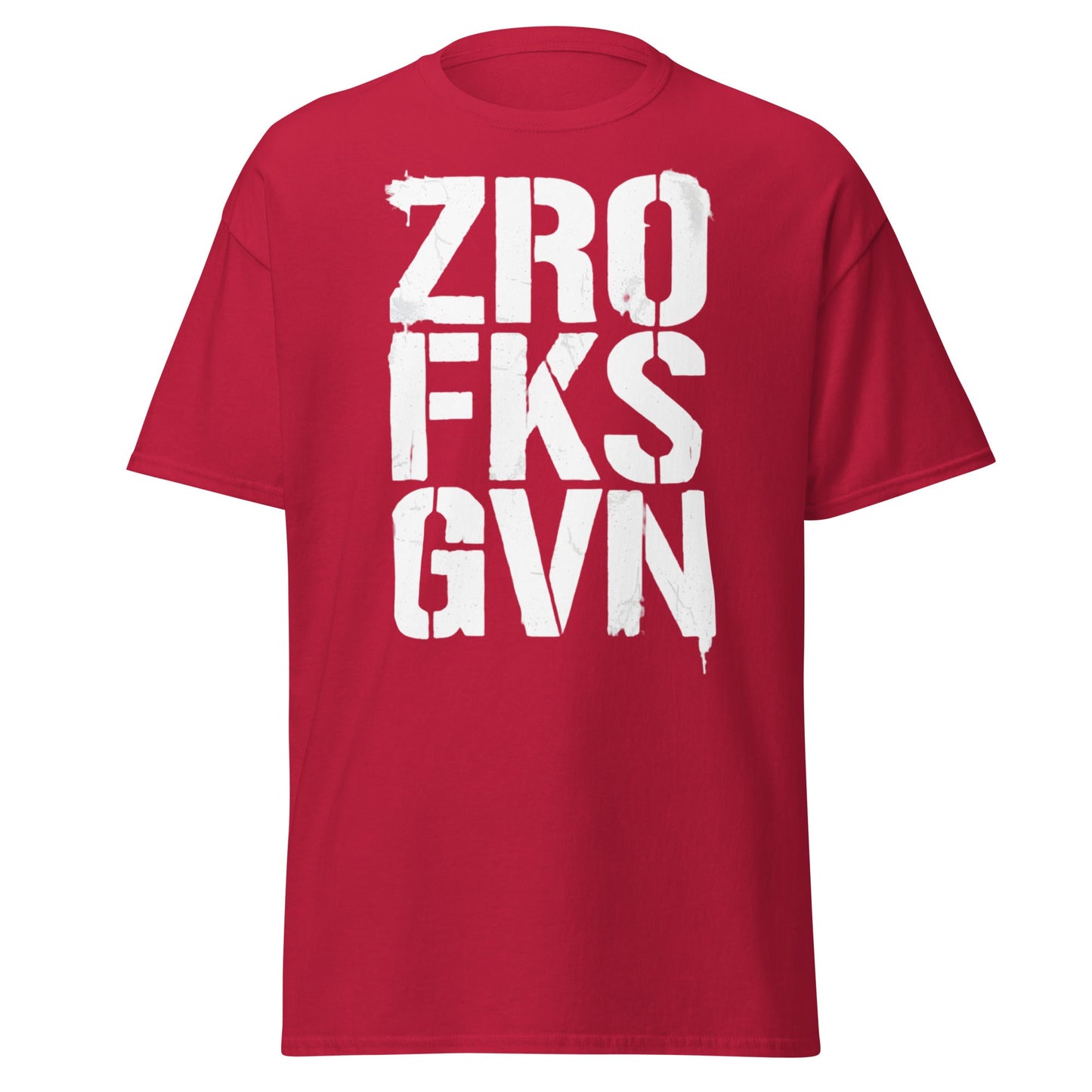 Zro Fks Gvn T-Shirt – Edgy Distressed Typographic Tee - Cardinal - T-Shirts Online