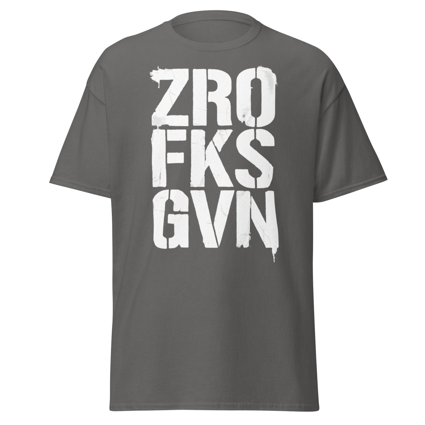 Zro Fks Gvn T-Shirt – Edgy Distressed Typographic Tee - Charcoal - T-Shirts Online
