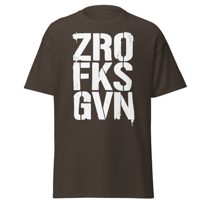 Zro Fks Gvn T-Shirt – Edgy Distressed Typographic Tee - Dark Chocolate - T-Shirts Online