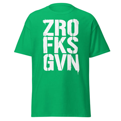 Zro Fks Gvn T-Shirt – Edgy Distressed Typographic Tee - Irish Green - T-Shirts Online