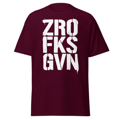 Zro Fks Gvn T-Shirt – Edgy Distressed Typographic Tee - Maroon - T-Shirts Online