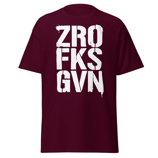 Zro Fks Gvn T-Shirt – Edgy Distressed Typographic Tee - Maroon - T-Shirts Online