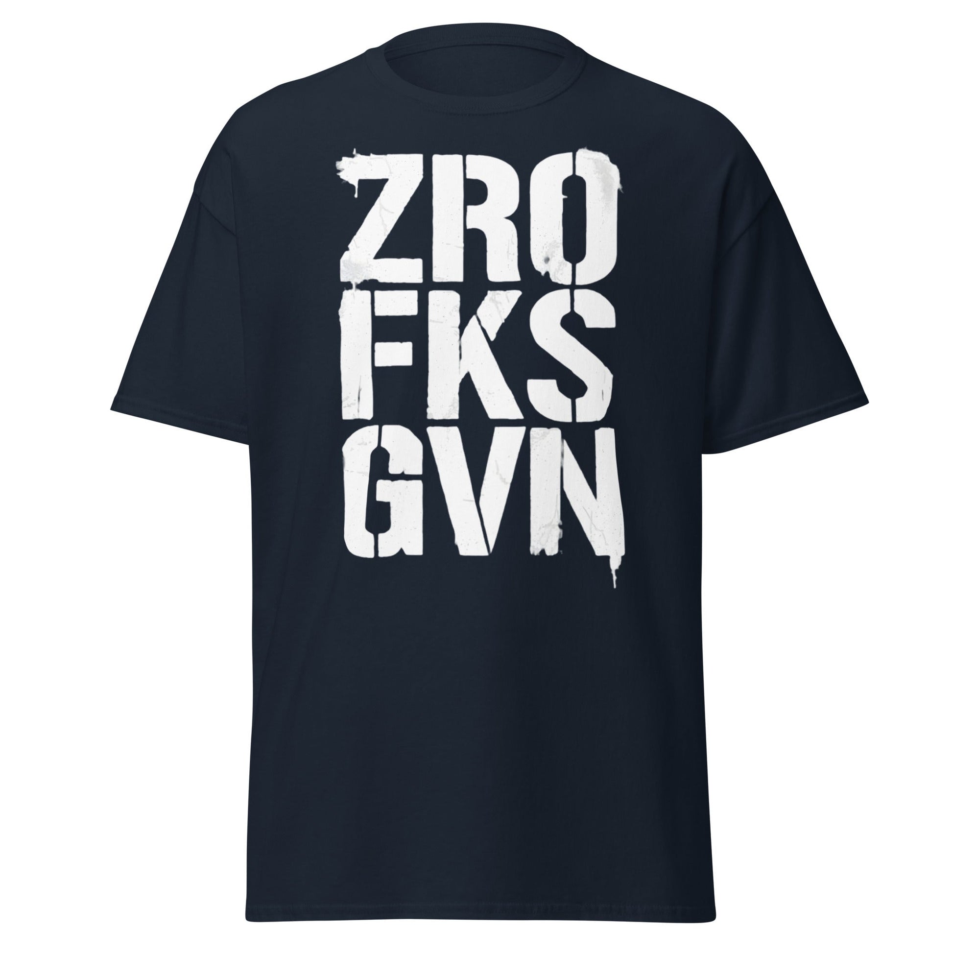 Zro Fks Gvn T-Shirt – Edgy Distressed Typographic Tee - Navy - T-Shirts Online