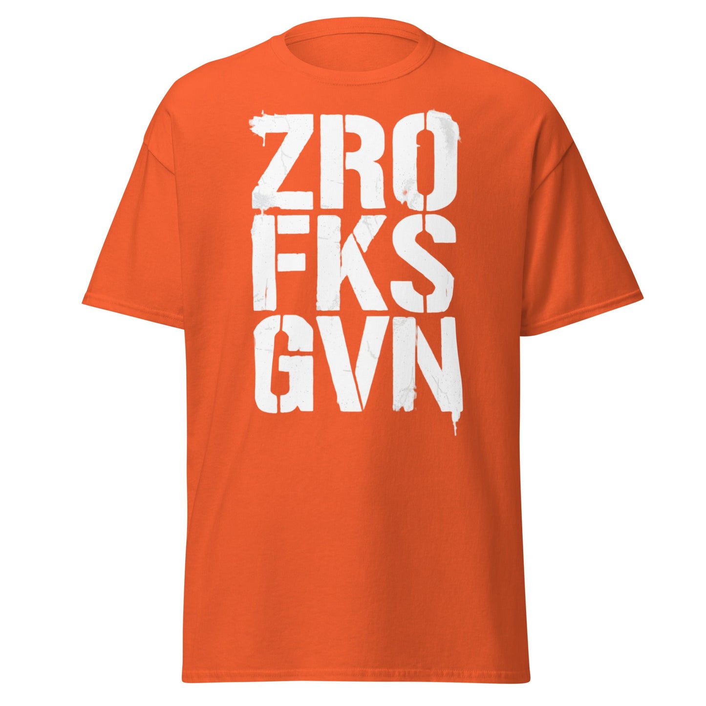 Zro Fks Gvn T-Shirt – Edgy Distressed Typographic Tee - Orange - T-Shirts Online
