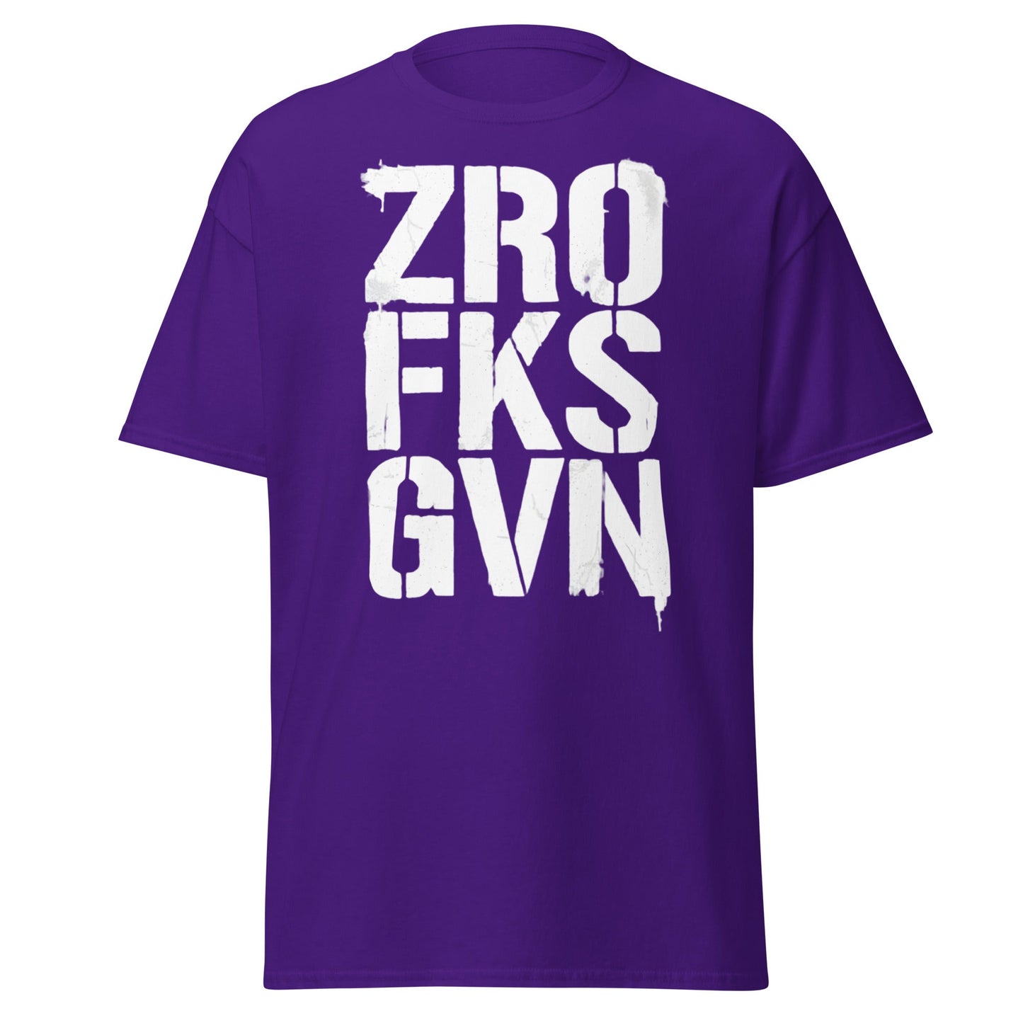 Zro Fks Gvn T-Shirt – Edgy Distressed Typographic Tee - Purple - T-Shirts Online