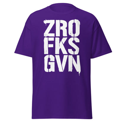 Zro Fks Gvn T-Shirt – Edgy Distressed Typographic Tee - Purple - T-Shirts Online