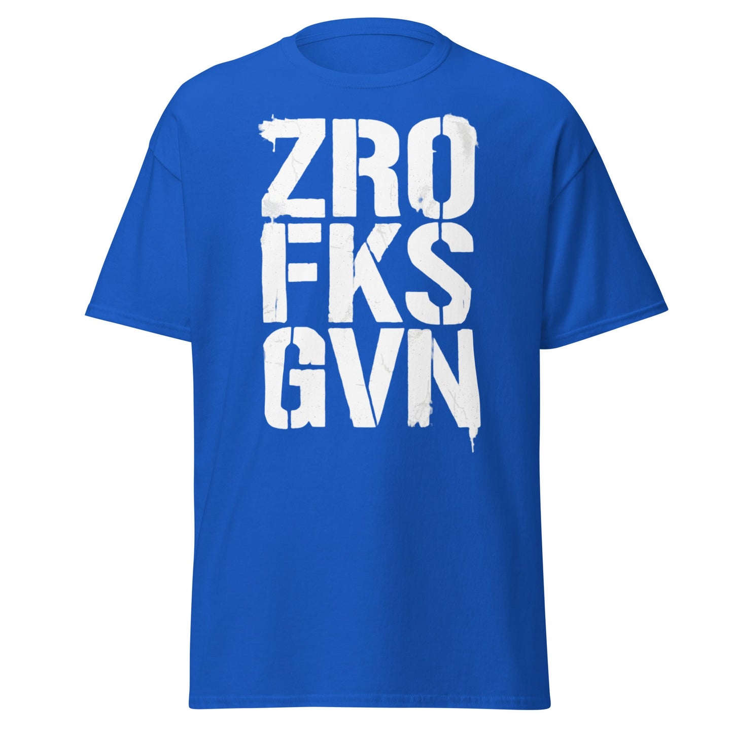 Zro Fks Gvn T-Shirt – Edgy Distressed Typographic Tee - Royal - T-Shirts Online