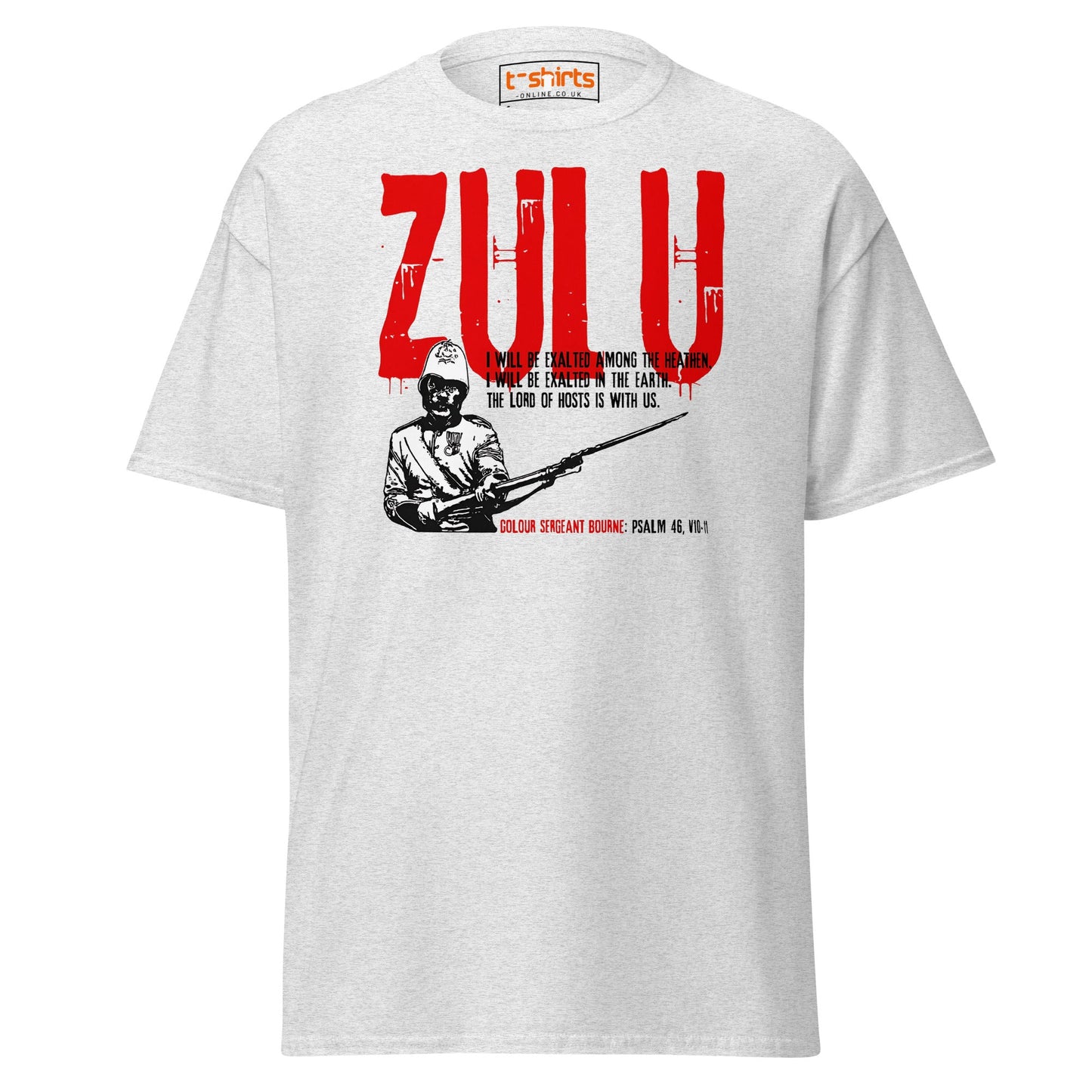 Zulu T-Shirt | Bold Red Graphic Tee with Psalm 46 Quote - Ash - T-Shirts Online