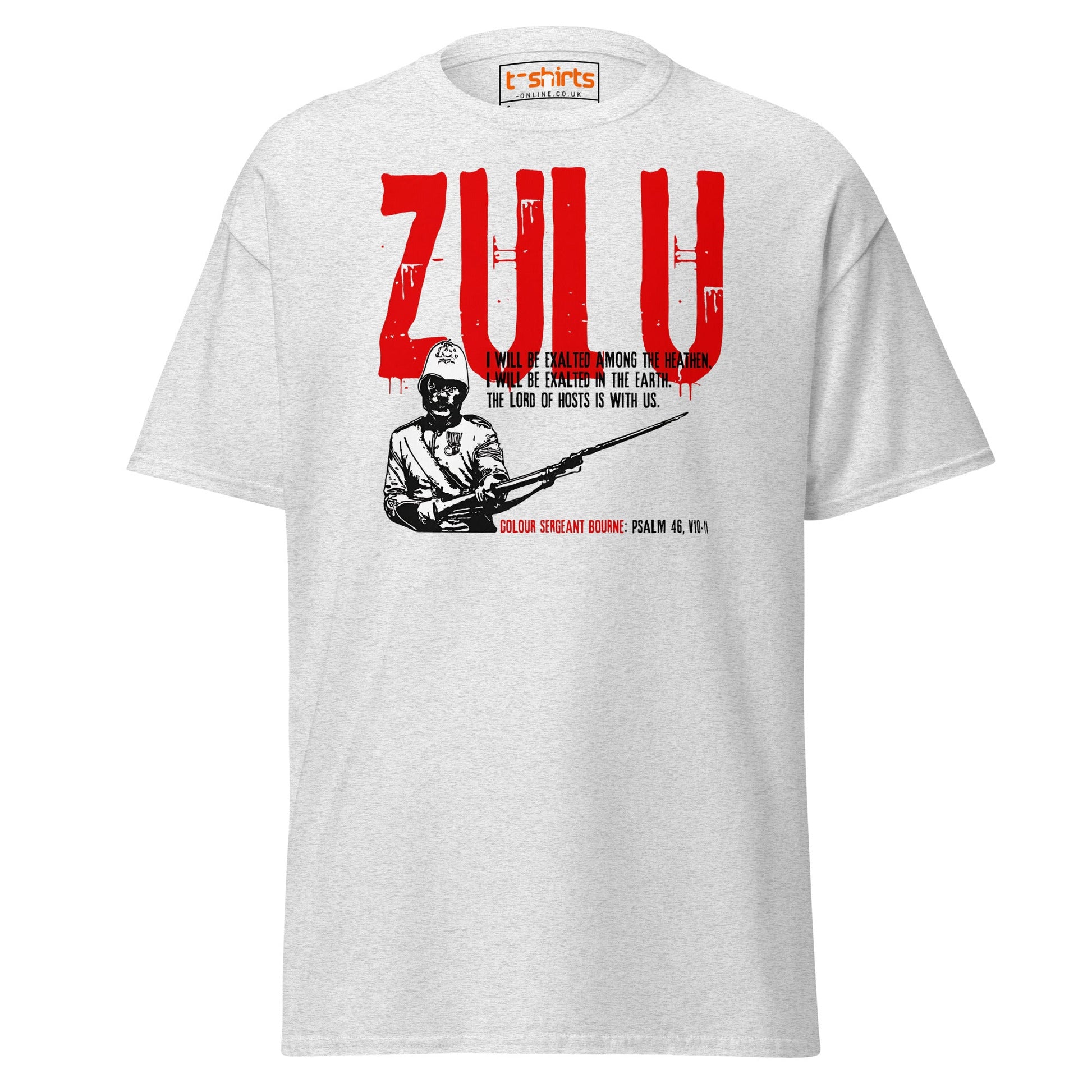 Zulu T-Shirt | Bold Red Graphic Tee with Psalm 46 Quote - Ash - T-Shirts Online