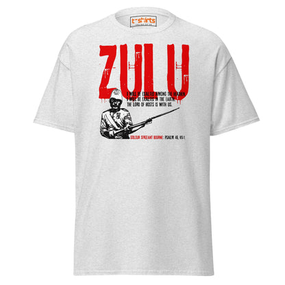 Zulu T-Shirt | Bold Red Graphic Tee with Psalm 46 Quote - Ash - T-Shirts Online