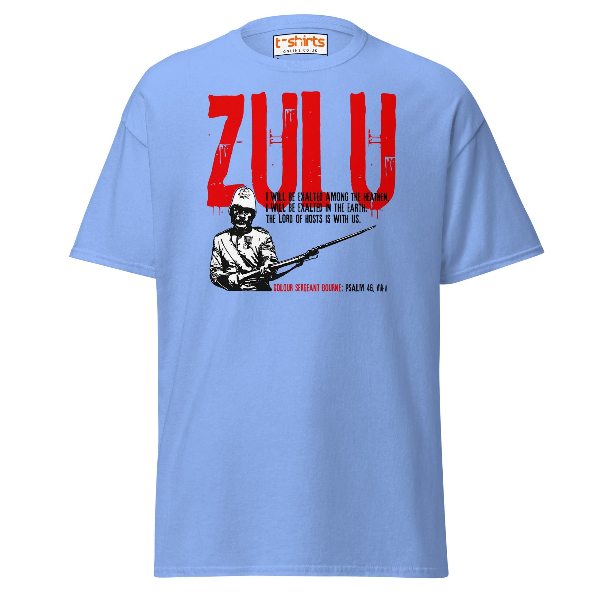 Zulu T-Shirt | Bold Red Graphic Tee with Psalm 46 Quote - Carolina Blue - T-Shirts Online