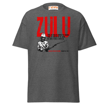 Zulu T-Shirt | Bold Red Graphic Tee with Psalm 46 Quote - Dark Heather - T-Shirts Online