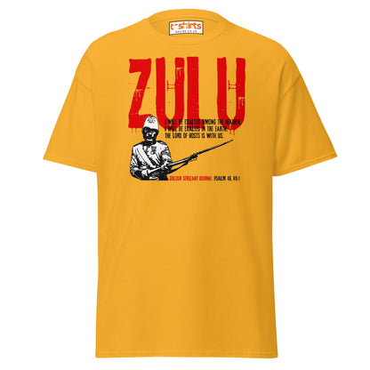 Zulu T-Shirt | Bold Red Graphic Tee with Psalm 46 Quote - Gold - T-Shirts Online