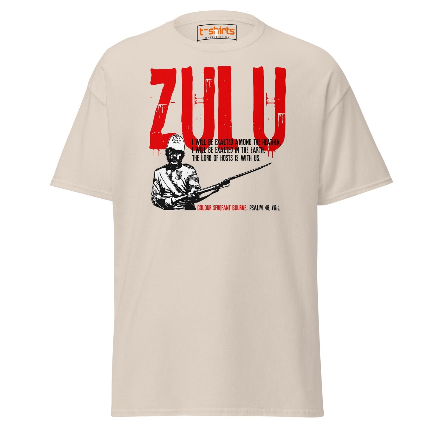 Zulu T-Shirt | Bold Red Graphic Tee with Psalm 46 Quote - Natural - T-Shirts Online