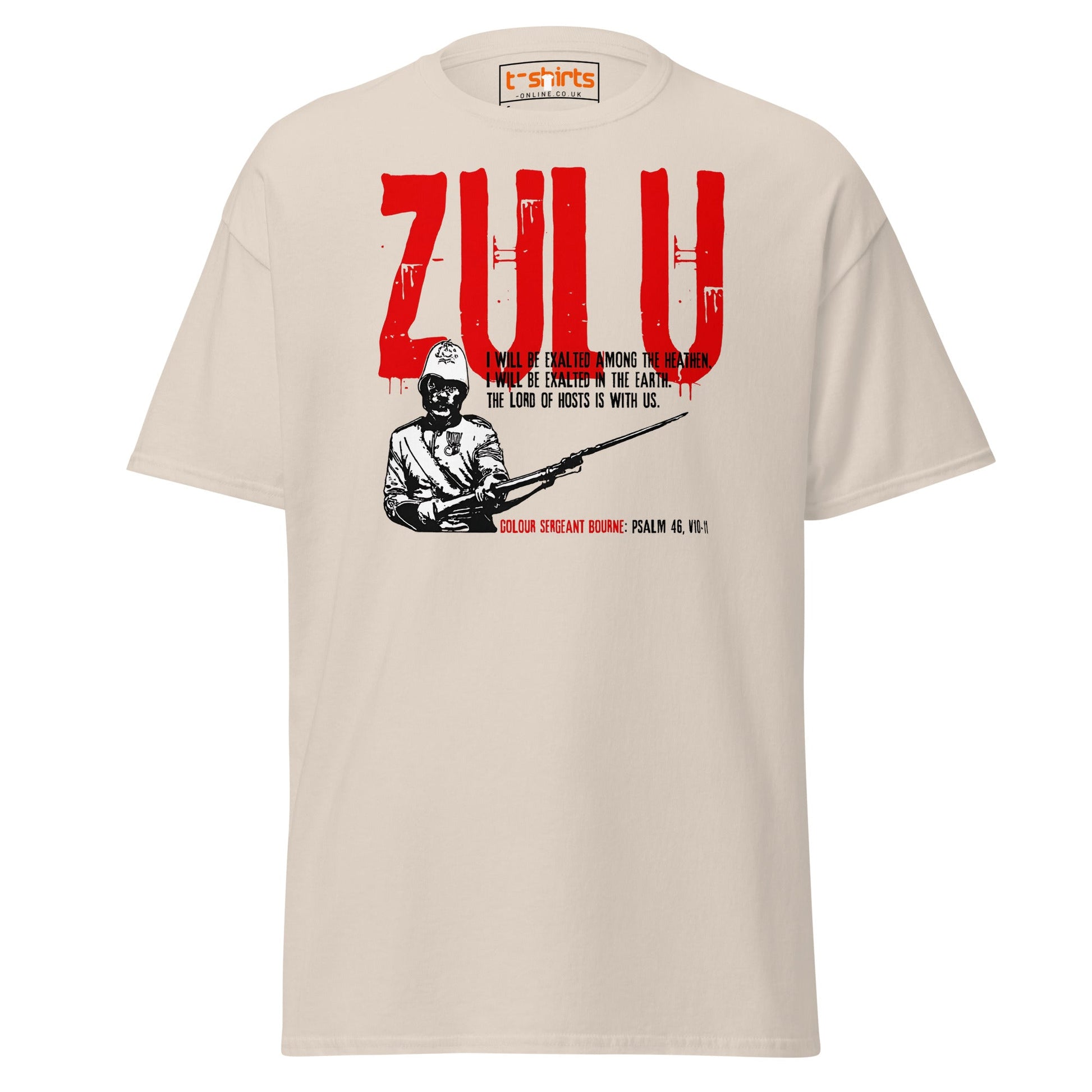 Zulu T-Shirt | Bold Red Graphic Tee with Psalm 46 Quote - Natural - T-Shirts Online