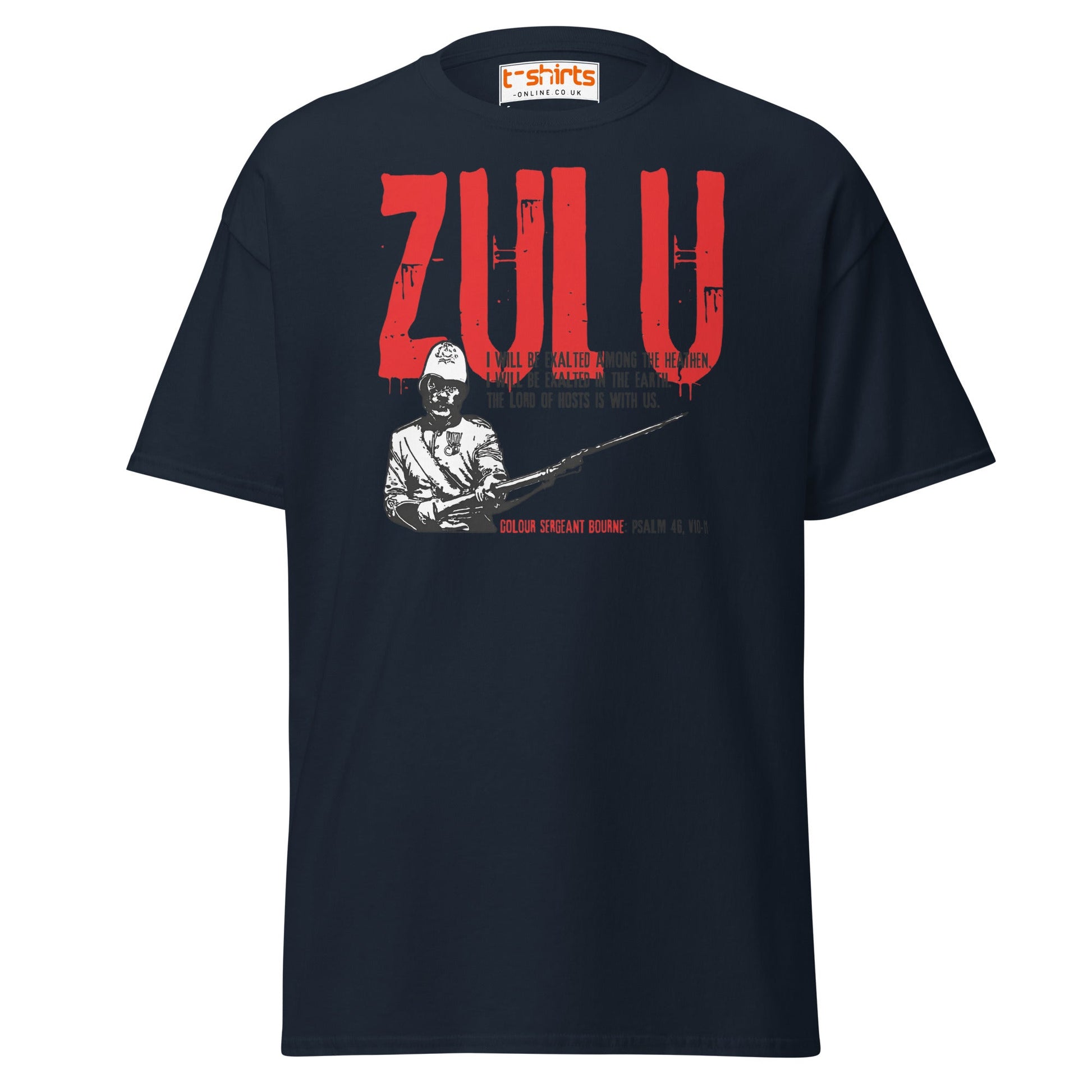 Zulu T-Shirt | Bold Red Graphic Tee with Psalm 46 Quote - Navy - T-Shirts Online