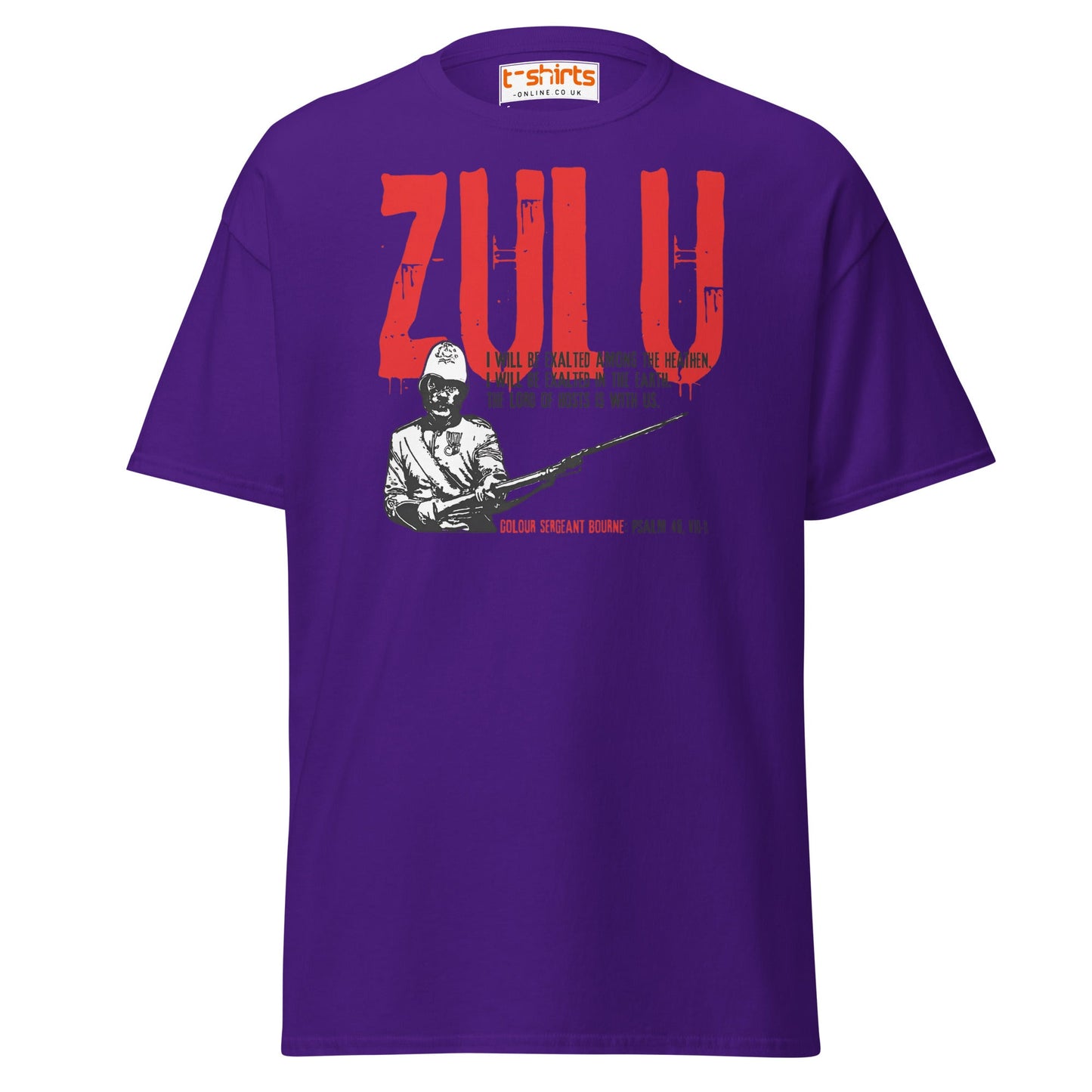Zulu T-Shirt | Bold Red Graphic Tee with Psalm 46 Quote - Purple - T-Shirts Online