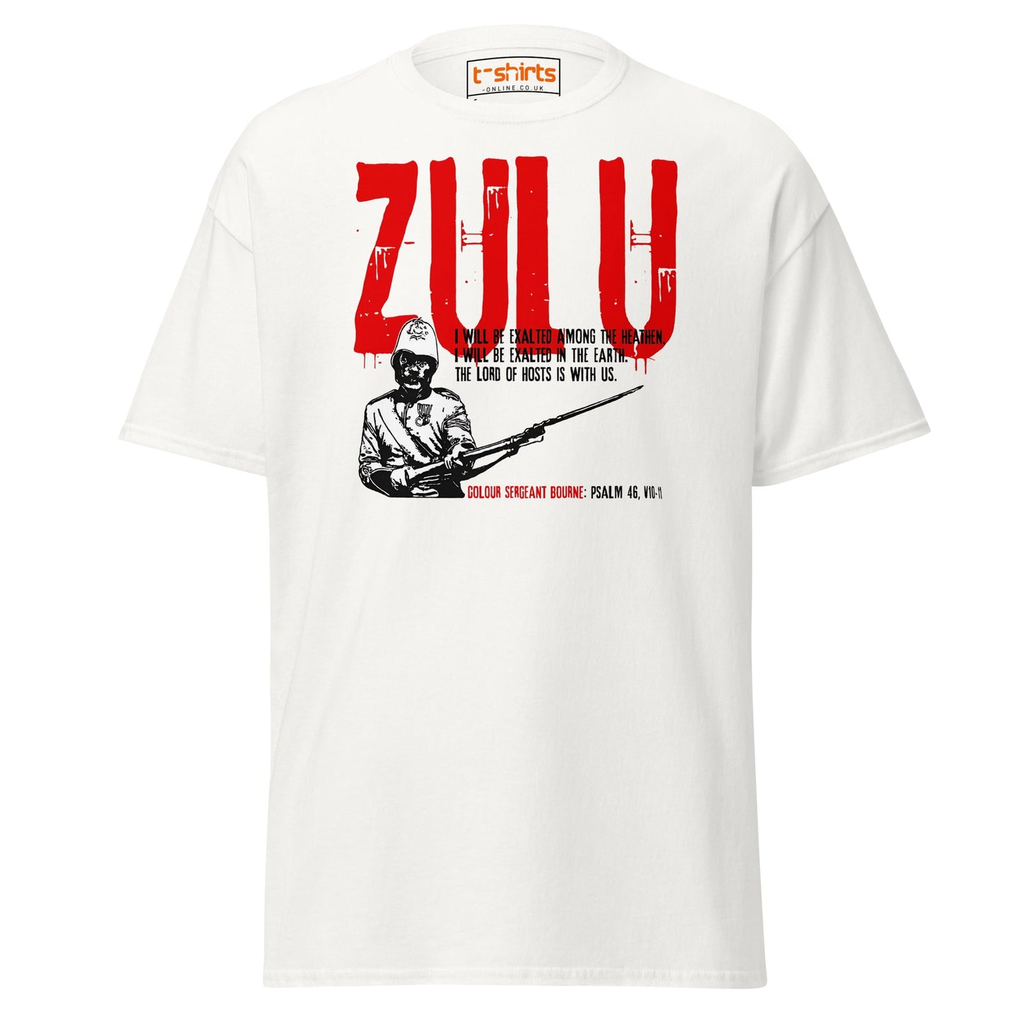 Zulu T-Shirt | Bold Red Graphic Tee with Psalm 46 Quote - White - T-Shirts Online