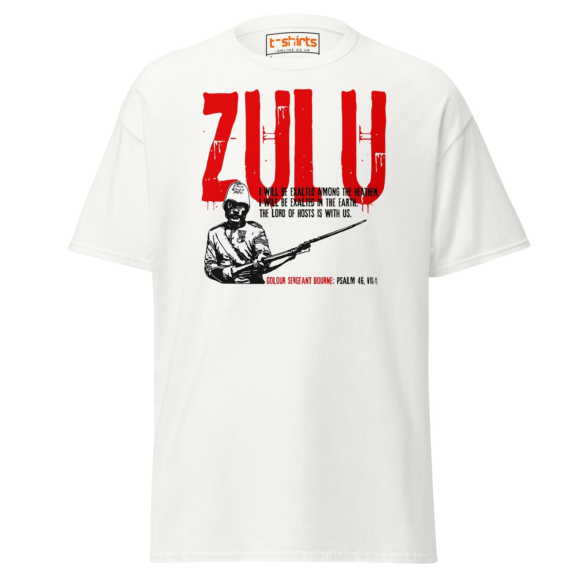 Zulu T-Shirt | Bold Red Graphic Tee with Psalm 46 Quote - White - T-Shirts Online